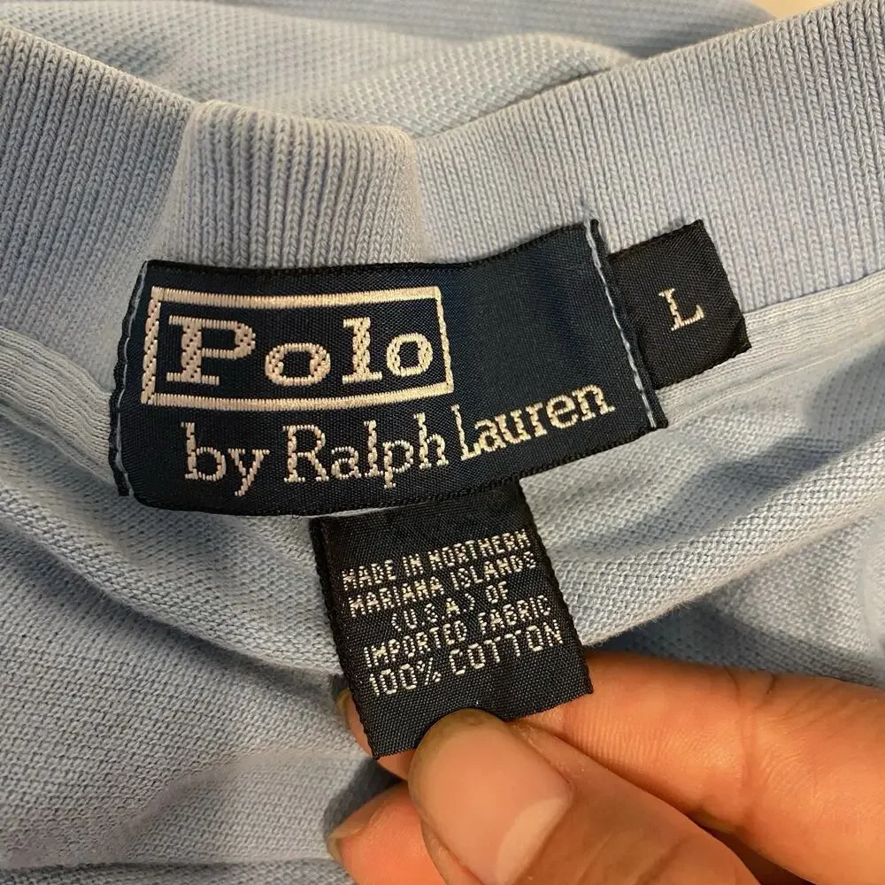 Polo Ralph Lauren Men Large Blue Vintage Terry Cloth Casual Preppy Pony Logo Y2K